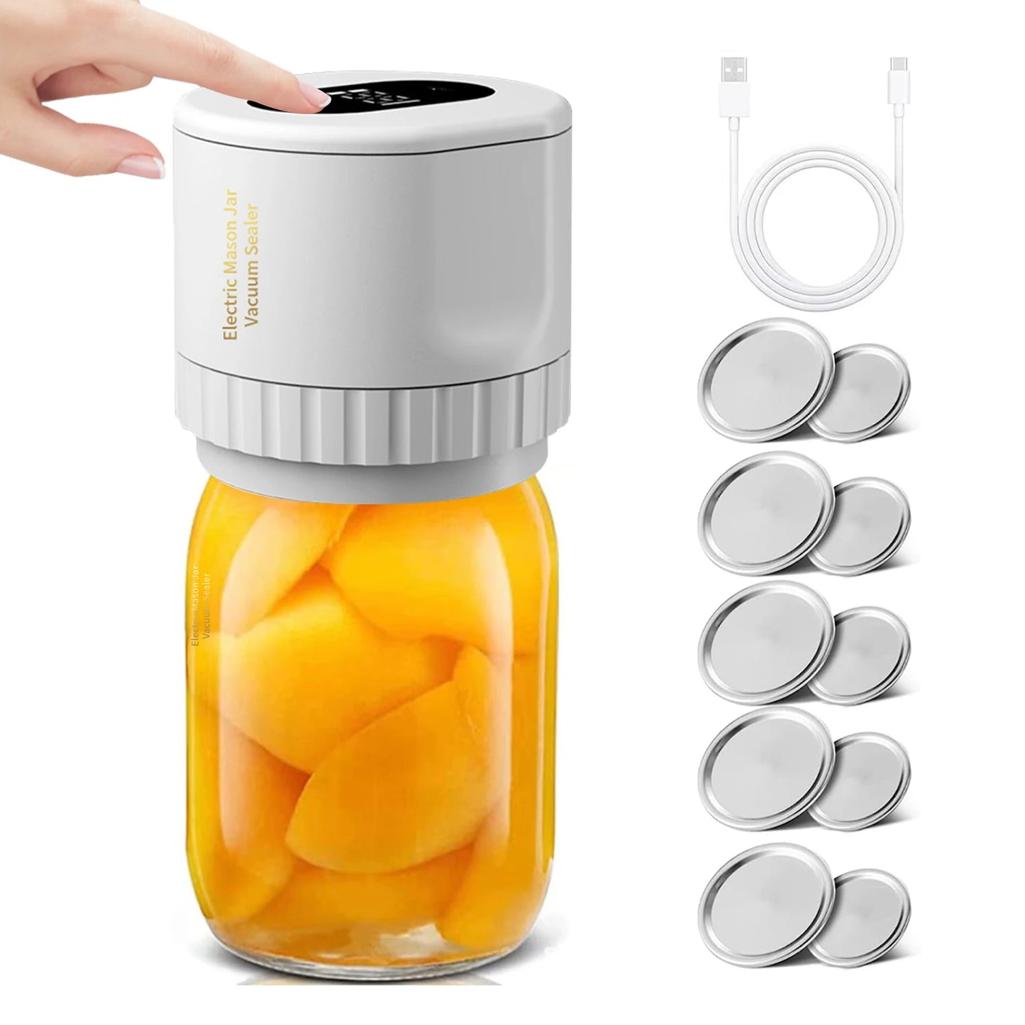 Electric Mason Jar Vacuum Sealer Jar Vacuum Sealer for Canning Jars+Two Types Mason Lids for Food Storage Fermentation