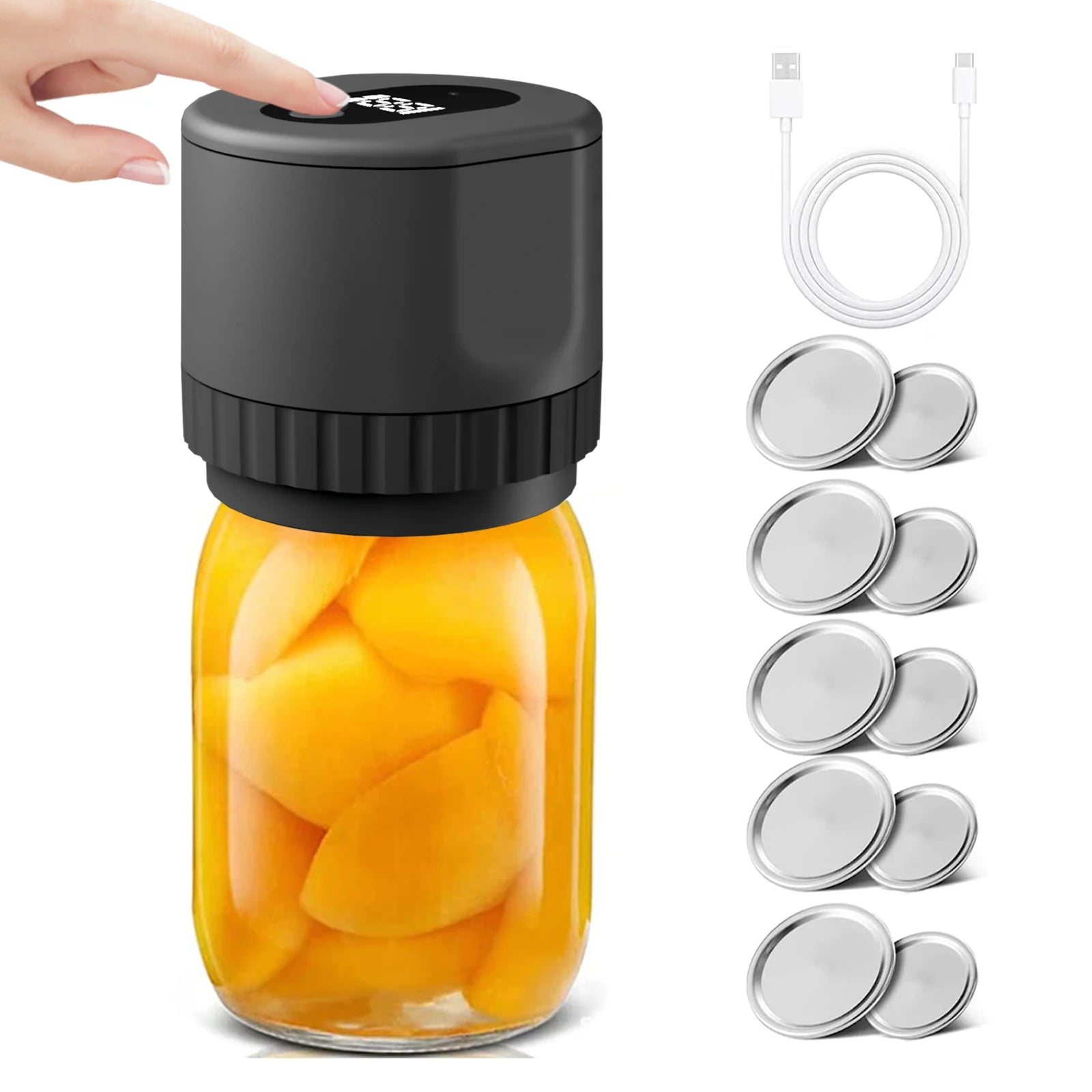 Electric Mason Jar Vacuum Sealer Jar Vacuum Sealer for Canning Jars+Two Types Mason Lids for Food Storage Fermentation